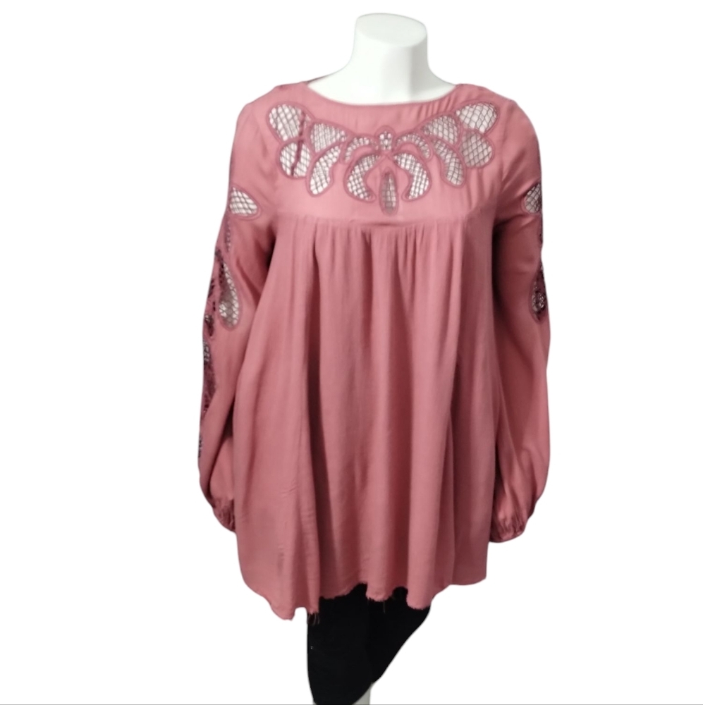 Free People Women's Gauze Lattice Whimsical Fairy Boho Mini Dress Size XS Oversi